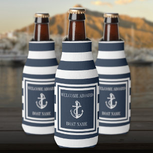Maritimes Anker Bootname Navy Blau Gestreift Flaschenkühler