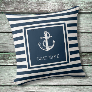 Maritimes Anker Bootname Navy Blau Gestreift Kissen