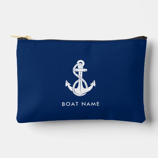 Maritimes Anker Bootsname Minimalist individuell Zubehörtasche (Vorderseite)