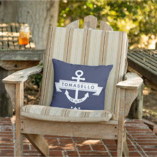 Maritimes Anker Familienname Datum Navy Blau Strei Kissen