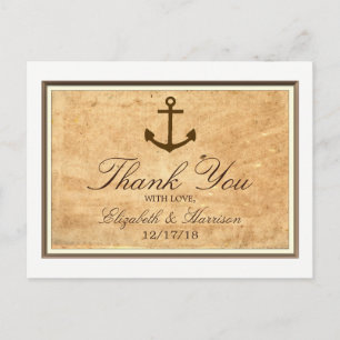 Maritimes Anker gerahmtes Vintage-Papier Danke Postkarte