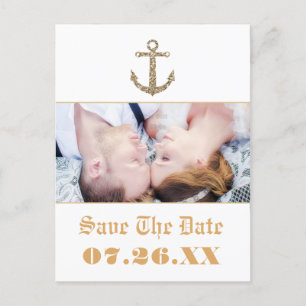 Maritimes Anker Gold Glitter Glamour Foto Postkart Ankündigungspostkarte