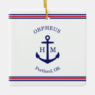 Maritimes Anker individuell (weiß, blau & rot) Keramikornament