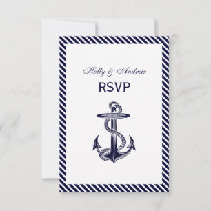 Maritimes Anker Marine Diagonalstreifen 2V RSVP Karte