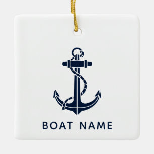 Maritimes Anker Marineblau Bootsname Weihnachten Keramikornament