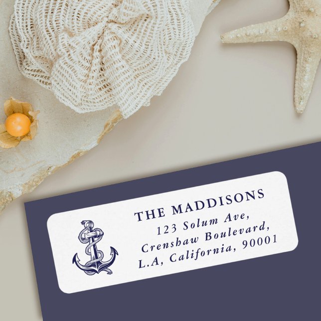 Maritimes Anker Marineblau & Weiß Rücksendeadresse (Von Creator hochgeladen)
