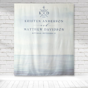 Maritimes Anker-Monogramm-Aquarell Ozean-Hochzeit Wandteppich