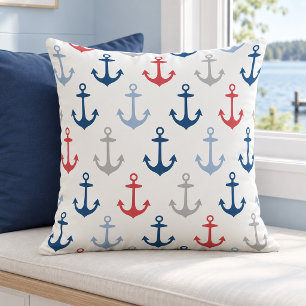 Maritimes Anker-Muster in Weiß, Rot und Navy Kissen