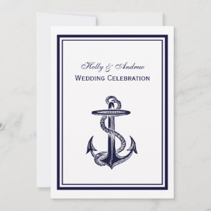 Maritimes Anker Navy Blau Gerahmt 2V Hochzeit Einladung