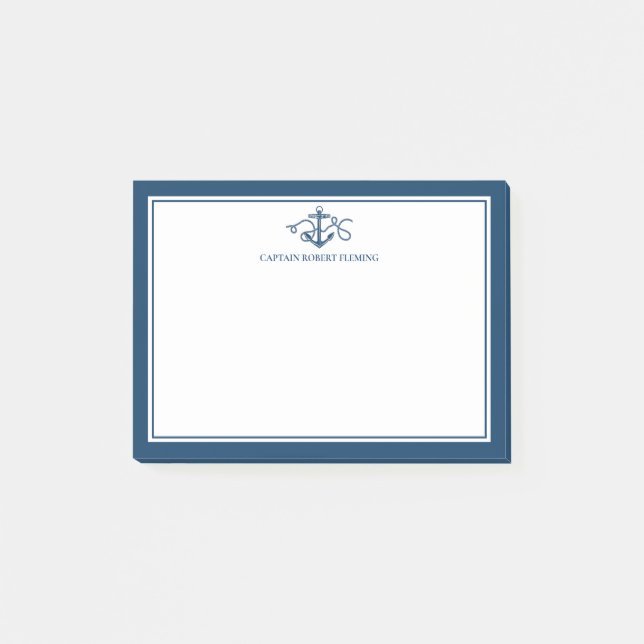 Maritimes Anker Navy Blau Personalisiert Post-it Klebezettel (Vorderseite)
