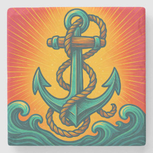 Maritimes Anker Pop-Art Steinuntersetzer