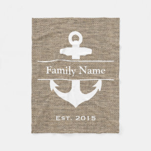 Maritimes Anker Rustikale Jute Familienname Fleecedecke