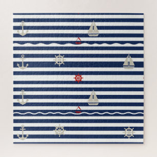 Maritimes Anker-Segelboot-Streifenmuster Puzzle