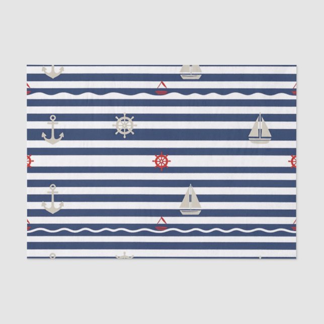 Maritimes Anker-Segelboot-Streifenmuster Seidenpapier (Vorderseite)