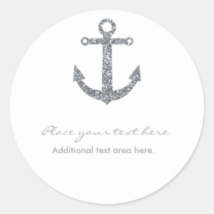 Maritimes Anker Silber Glitter Glam Party Aufklebe Runder Aufkleber