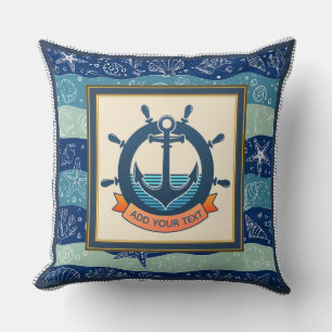 Maritimes Anker und Schiffssteuerrad individuelles Kissen