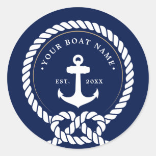 Maritimes Anker- und Seilbootname Navyblau und Wei Runder Aufkleber