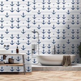 Maritimes Anker-Wellen-Nautik-Wallpaper Tapete