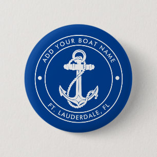 Maritimes Ankerboot und Name Blau Custom Button