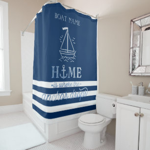 Maritimes Boot Anker Marineblaue Streifen Duschvorhang
