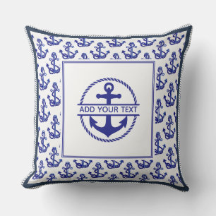 Maritimes Bootsnamen-Anker-Muster Navy Blau Kissen