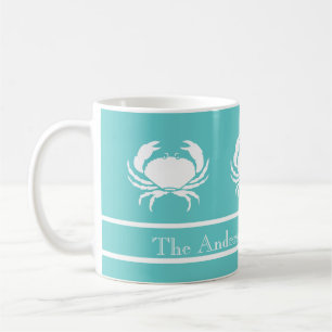Maritimes Design mit weißem Krebs auf Teal Blau Kaffeetasse