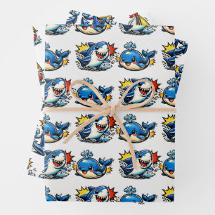 Maritimes Geburtstags-Pop-Art Geschenkpapier Set