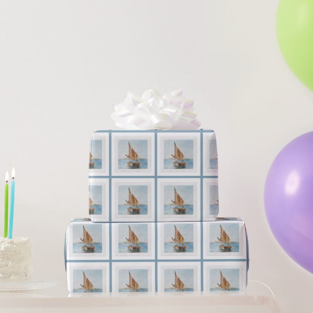 Maritimes Geschenkpapier Rolle | Küsten-Segelboot- (Partygeschenke)
