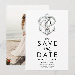 Maritimes Herz Seil Anker Küste Save the Date Einladung