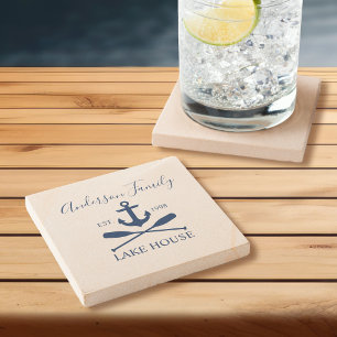 Maritimes Landhaus-Anker-Ruder-Familie Navyblau Steinuntersetzer