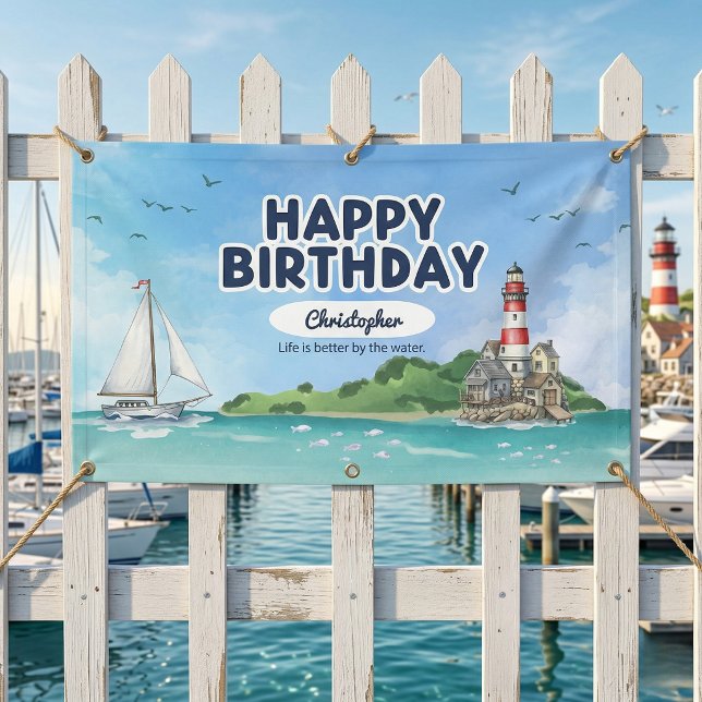 Maritimes Leuchtturm-Geburtstagsbanner Banner (Best birthday on the coast.)