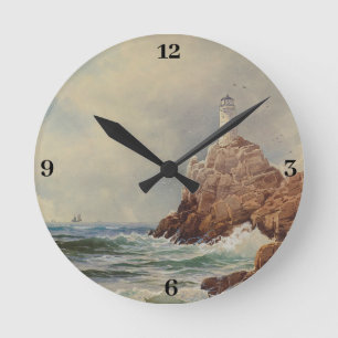 Maritimes Leuchtturm im Vintage-Stil von Alfred Th Runde Wanduhr