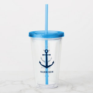 Maritimes Marineanker Namensmonogramm Acryltrinkbecher