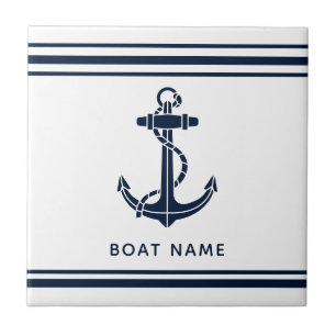 Maritimes Marineblaues Anker-Boot-Name Benutzerdef Fliese