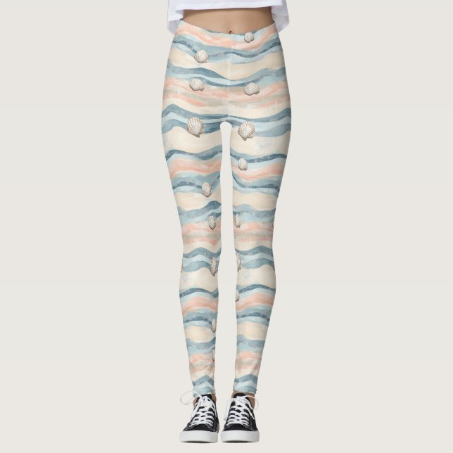 Maritimes Muschelwellenmuster Leggings (Vorderseite)