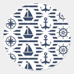 Maritimes Muster in Blau Runder Aufkleber