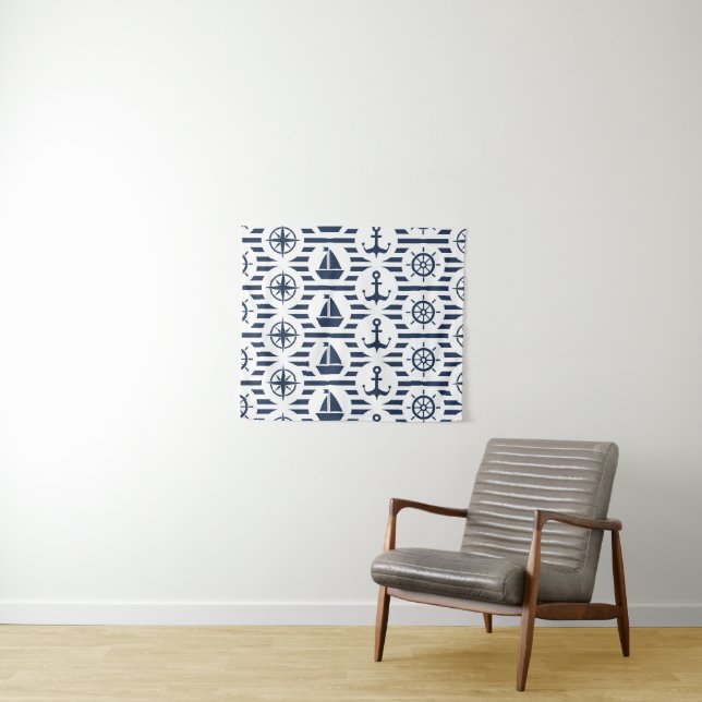 Maritimes Muster in Blau Wandteppich (Beispiel (Horizontal))