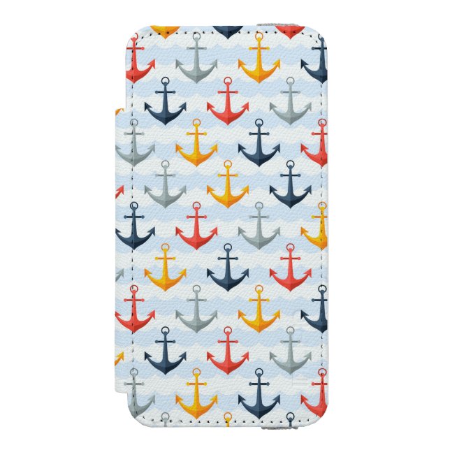 Maritimes Muster mit Ankern Incipio iPhone Geldbeutel-Hülle (Folio Vorderseite)
