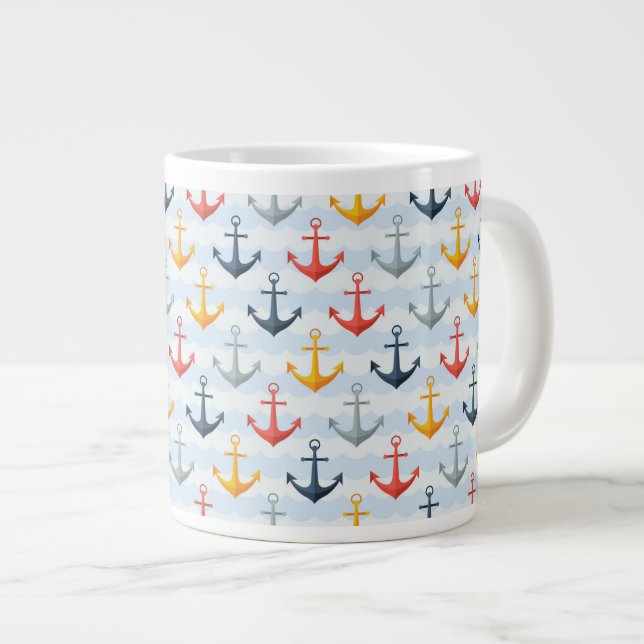 Maritimes Muster mit Ankern Jumbo-Tasse (Vorderseite Rechts)