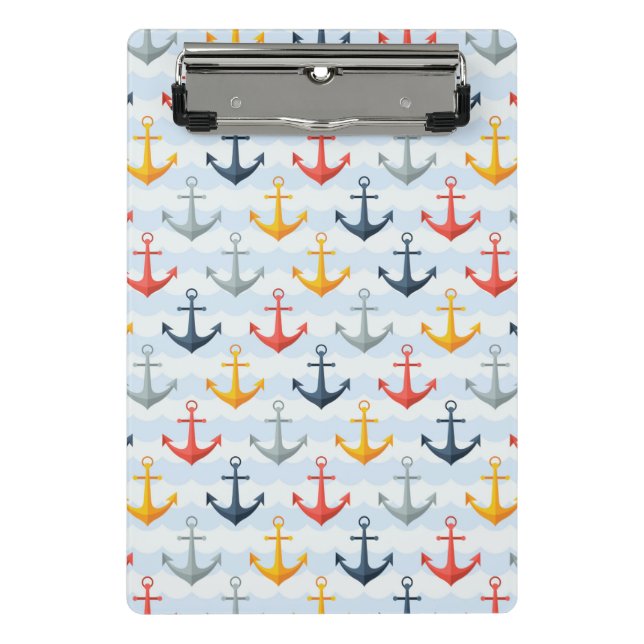 Maritimes Muster mit Ankern Mini Klemmbrett (Vorderseite)
