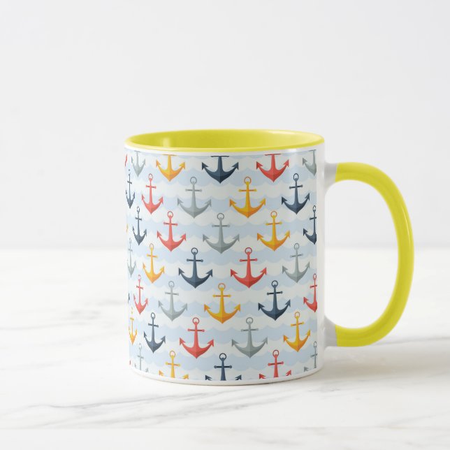 Maritimes Muster mit Ankern Tasse (Rechts)