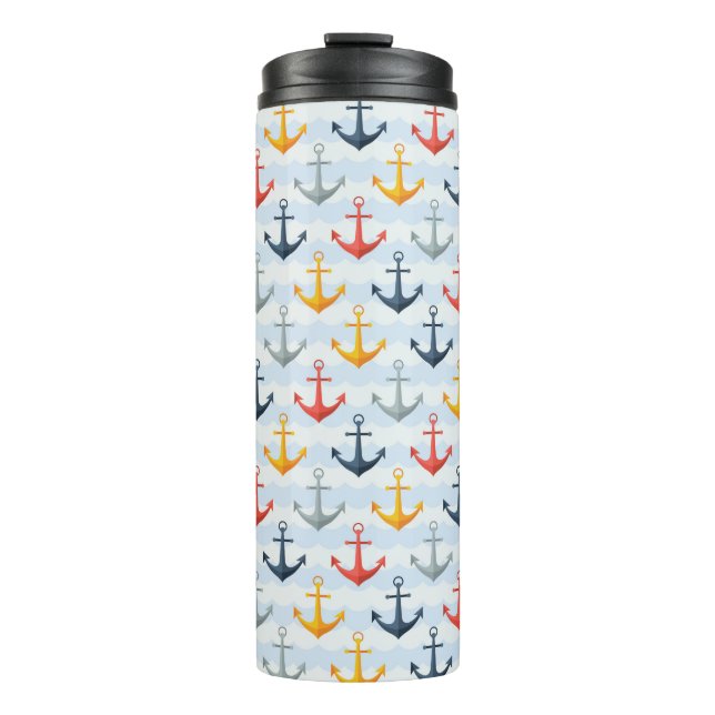 Maritimes Muster mit Ankern Thermosbecher (Vorderseite)