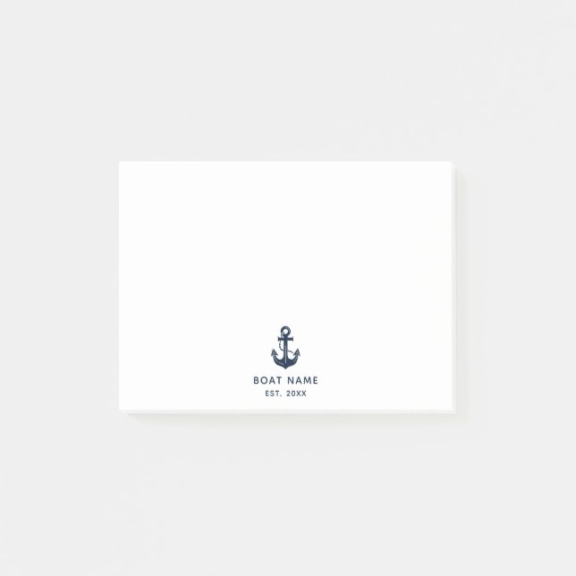 Maritimes Navy Blau Anker Bootsname Maßgeschneider Post-it Klebezettel (Vorderseite)