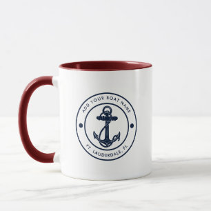 Maritimes Navy Blau Anker Bootsname Maßgeschneider Tasse