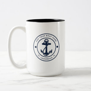Maritimes Navy Blau Anker Bootsname Maßgeschneider Zweifarbige Tasse