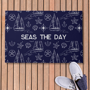 Maritimes Navy Blau Segelboot Mustername Fußmatte