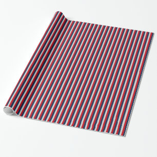 Maritimes Navyblau, Rot, Silber Vertikalstreifen Geschenkpapier