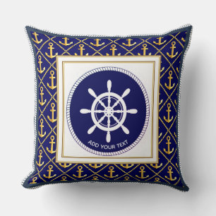 Maritimes Navyblaues Anker- und Schiffssteuerrad Kissen