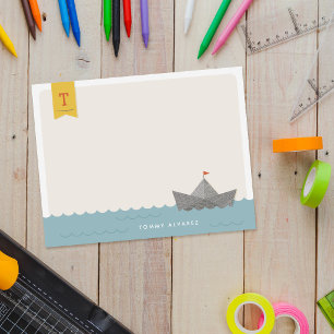 Maritimes Papierboot-Monogramm-Flagge Kinder-Schre Einladung