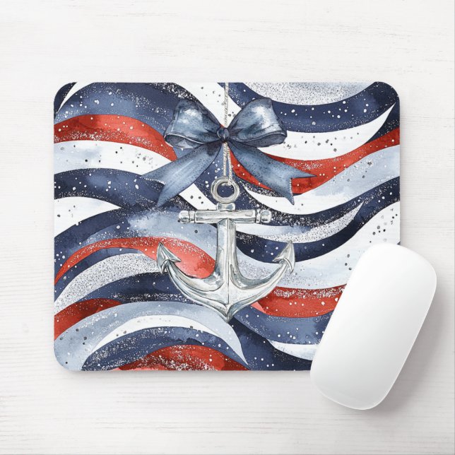 Maritimes Rot Weiß Blau Buganker Mousepad (Mit Mouse)